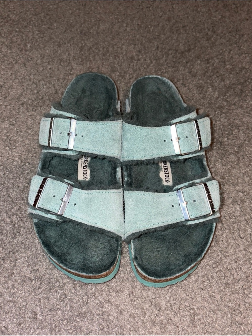 Birkenstock Mint Green Suede Double-Buckle Sandals
